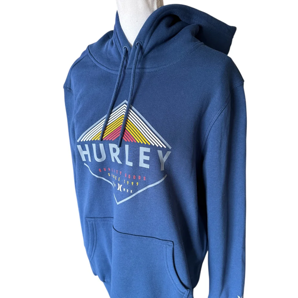 Men's Hurley Graphic Hoodie Size Medium Blue Kangaroo Pocket Sweatshirt NEW